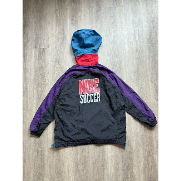 Vintage 90s Nike Swoosh Grey Tag Soccer Windbreaker Jacket Sports Hood - Picture 1 of 16